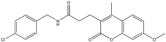 N-[(4-chlorophenyl)methyl]-3-(7-methoxy-4-methyl-2-oxochromen-3-yl)propanamide Struktur