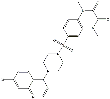 6-[4-(7-chloroquinolin-4-yl)piperazin-1-yl]sulfonyl-1,4-dimethylquinoxaline-2,3-dione Struktur