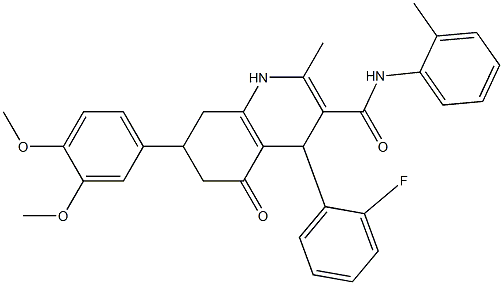 7-(3,4-dimethoxyphenyl)-4-(2-fluorophenyl)-2-methyl-N-(2-methylphenyl)-5-oxo-4,6,7,8-tetrahydro-1H-quinoline-3-carboxamide Struktur