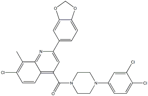 [2-(1,3-benzodioxol-5-yl)-7-chloro-8-methylquinolin-4-yl]-[4-(3,4-dichlorophenyl)piperazin-1-yl]methanone Struktur