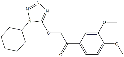 2-(1-cyclohexyltetrazol-5-yl)sulfanyl-1-(3,4-dimethoxyphenyl)ethanone Struktur