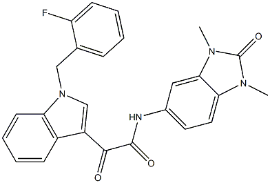 N-(1,3-dimethyl-2-oxobenzimidazol-5-yl)-2-[1-[(2-fluorophenyl)methyl]indol-3-yl]-2-oxoacetamide Struktur