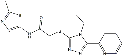 2-[(4-ethyl-5-pyridin-2-yl-1,2,4-triazol-3-yl)sulfanyl]-N-(5-methyl-1,3,4-thiadiazol-2-yl)acetamide Struktur