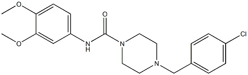 4-[(4-chlorophenyl)methyl]-N-(3,4-dimethoxyphenyl)piperazine-1-carboxamide Struktur