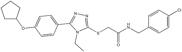 N-[(4-chlorophenyl)methyl]-2-[[5-(4-cyclopentyloxyphenyl)-4-ethyl-1,2,4-triazol-3-yl]sulfanyl]acetamide Struktur