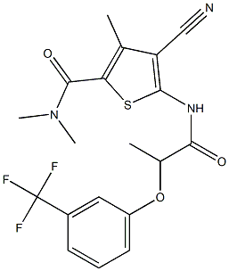 4-cyano-N,N,3-trimethyl-5-[2-[3-(trifluoromethyl)phenoxy]propanoylamino]thiophene-2-carboxamide Struktur