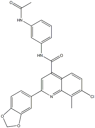 N-(3-acetamidophenyl)-2-(1,3-benzodioxol-5-yl)-7-chloro-8-methylquinoline-4-carboxamide Struktur