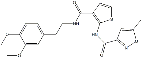 N-[3-[2-(3,4-dimethoxyphenyl)ethylcarbamoyl]thiophen-2-yl]-5-methyl-1,2-oxazole-3-carboxamide Struktur