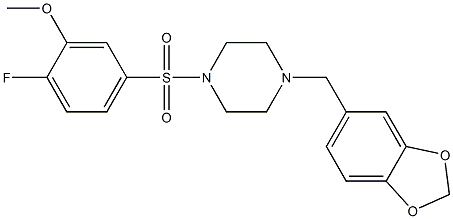 1-(1,3-benzodioxol-5-ylmethyl)-4-(4-fluoro-3-methoxyphenyl)sulfonylpiperazine Struktur