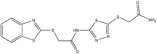 2-[[5-[[2-(1,3-benzothiazol-2-ylsulfanyl)acetyl]amino]-1,3,4-thiadiazol-2-yl]sulfanyl]acetamide Struktur