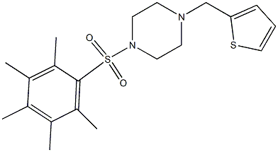 1-(2,3,4,5,6-pentamethylphenyl)sulfonyl-4-(thiophen-2-ylmethyl)piperazine Struktur