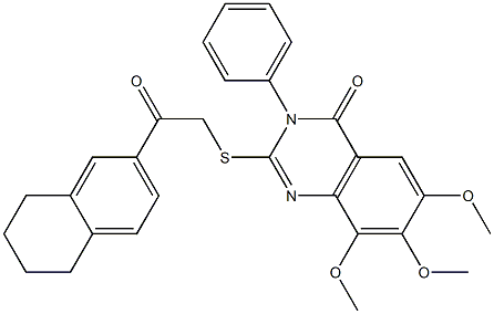 6,7,8-trimethoxy-2-[2-oxo-2-(5,6,7,8-tetrahydronaphthalen-2-yl)ethyl]sulfanyl-3-phenylquinazolin-4-one Struktur