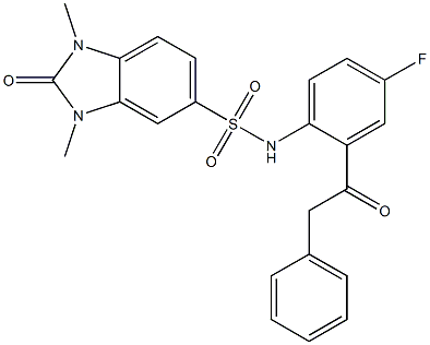 N-[4-fluoro-2-(2-phenylacetyl)phenyl]-1,3-dimethyl-2-oxobenzimidazole-5-sulfonamide Struktur