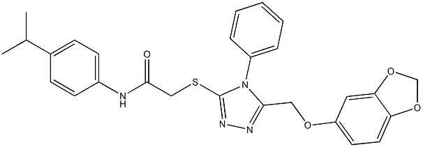 2-[[5-(1,3-benzodioxol-5-yloxymethyl)-4-phenyl-1,2,4-triazol-3-yl]sulfanyl]-N-(4-propan-2-ylphenyl)acetamide Struktur