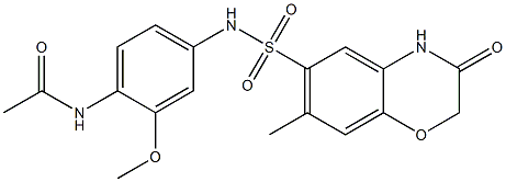 N-[2-methoxy-4-[(7-methyl-3-oxo-4H-1,4-benzoxazin-6-yl)sulfonylamino]phenyl]acetamide Struktur