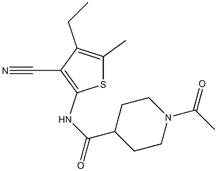 1-acetyl-N-(3-cyano-4-ethyl-5-methylthiophen-2-yl)piperidine-4-carboxamide Struktur