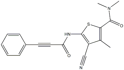 4-cyano-N,N,3-trimethyl-5-(3-phenylprop-2-ynoylamino)thiophene-2-carboxamide Struktur