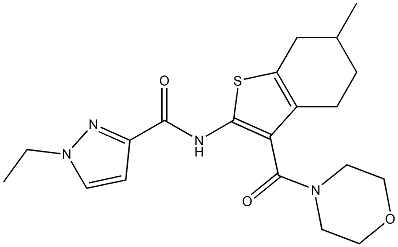 1-ethyl-N-[6-methyl-3-(morpholine-4-carbonyl)-4,5,6,7-tetrahydro-1-benzothiophen-2-yl]pyrazole-3-carboxamide Struktur