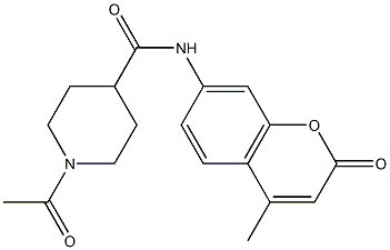 1-acetyl-N-(4-methyl-2-oxochromen-7-yl)piperidine-4-carboxamide Struktur