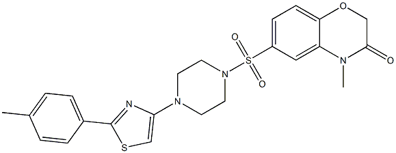 4-methyl-6-[4-[2-(4-methylphenyl)-1,3-thiazol-4-yl]piperazin-1-yl]sulfonyl-1,4-benzoxazin-3-one Struktur