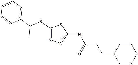 3-cyclohexyl-N-[5-(1-phenylethylsulfanyl)-1,3,4-thiadiazol-2-yl]propanamide Struktur