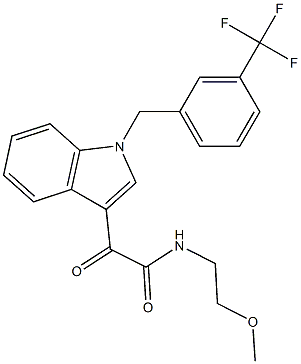 N-(2-methoxyethyl)-2-oxo-2-[1-[[3-(trifluoromethyl)phenyl]methyl]indol-3-yl]acetamide Struktur