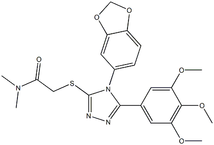 2-[[4-(1,3-benzodioxol-5-yl)-5-(3,4,5-trimethoxyphenyl)-1,2,4-triazol-3-yl]sulfanyl]-N,N-dimethylacetamide Struktur