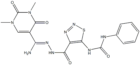 N-[(Z)-[amino-(1,3-dimethyl-2,4-dioxopyrimidin-5-yl)methylidene]amino]-5-(phenylcarbamoylamino)thiadiazole-4-carboxamide Struktur