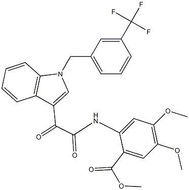 methyl 4,5-dimethoxy-2-[[2-oxo-2-[1-[[3-(trifluoromethyl)phenyl]methyl]indol-3-yl]acetyl]amino]benzoate Struktur