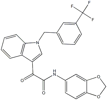 N-(1,3-benzodioxol-5-yl)-2-oxo-2-[1-[[3-(trifluoromethyl)phenyl]methyl]indol-3-yl]acetamide Struktur