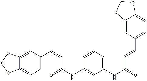 (E)-3-(1,3-benzodioxol-5-yl)-N-[3-[[(Z)-3-(1,3-benzodioxol-5-yl)prop-2-enoyl]amino]phenyl]prop-2-enamide Struktur