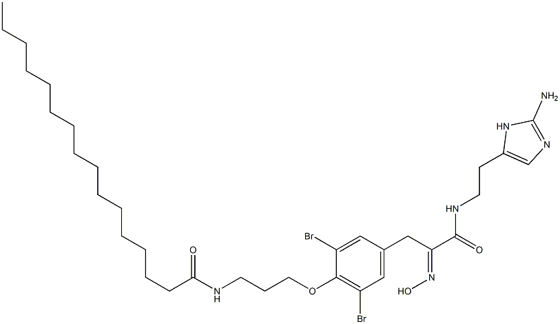 N-[2-(2-Amino-1H-imidazol-4-yl)ethyl]-3,5-dibromo-α-(hydroxyimino)-4-[3-[(1-oxohexadecyl)amino]propoxy]benzenepropanamide Struktur