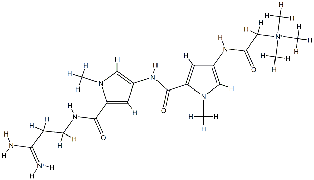 [5-[[5-[2-(amino-azaniumylidene-methyl)ethylcarbamoyl]-1-methyl-pyrrol -3-yl]carbamoyl]-1-methyl-pyrrol-3-yl]carbamoylmethyl-trimethyl-azaniu m Struktur