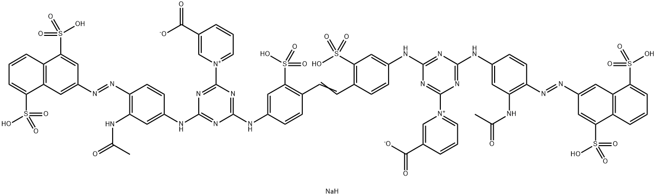 4,4'-Bis[4-[3-acetylamino-4-[4,8-di(sodiosulfo)-2-naphtylazo]anilino]-6-(3-carboxylatopyridinio)-1,3,5-triazin-2-ylamino]-2,2'-stilbenedisulfonic acid 2,2'-disodium salt Struktur