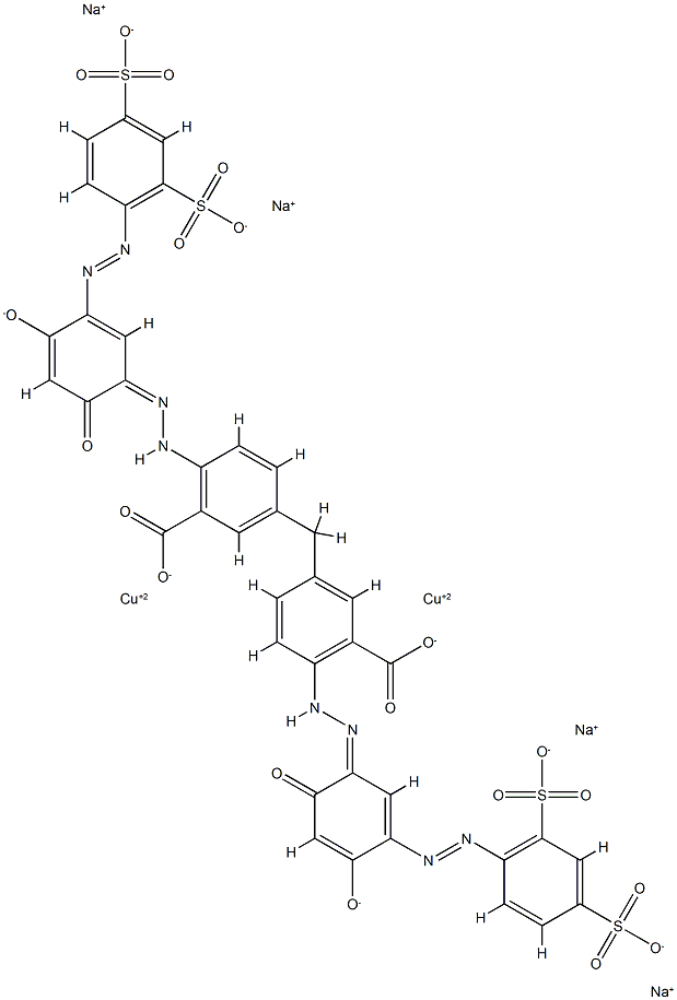 Cuprate(4-), [μ-[[3,3'-methylenebis[6- [[5-[(2,4-disulfophenyl)azo]-2,4-dihydroxyphenyl]azo ]benzoato]](8-)]]di-, tetrasodium Struktur