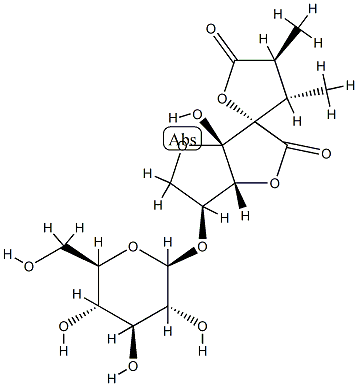 (2S,3S,4S,6'aα)-6'α-(β-D-Glucopyranosyloxy)-3,4,3'a,5',6',6'a-hexahydro-3'aα-hydroxy-3,4-dimethylspiro[furan-2(5H),3'(2'H)-furo[3,2-b]furan]-2',5-dione Struktur