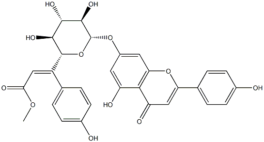 apigenin-7-O-(6''-O-4-coumaroyl)-beta-glucopyranoside Struktur