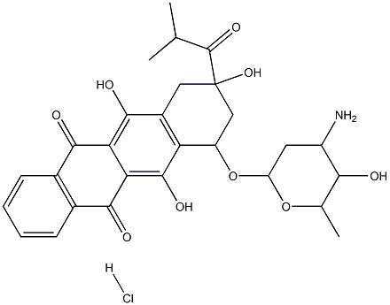 4-O-daunosaminyl-2,4,5,12-tetrahydroxy-2-(2-methylpropanoyl)-1,2,3,4-tetrahydro-6,11-naphthacenedione Struktur