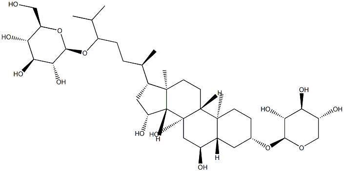 6α,8β,15β-Trihydroxy-3β-(β-D-xylopyranosyloxy)-5α-cholestan-24-yl β-D-glucopyranoside Struktur