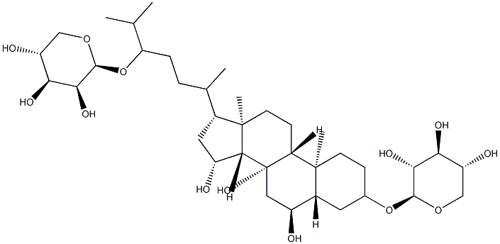 6α,8β,15β-Trihydroxy-5α-cholestane-3β,24-diylbis-β-D-xylopyranoside Struktur