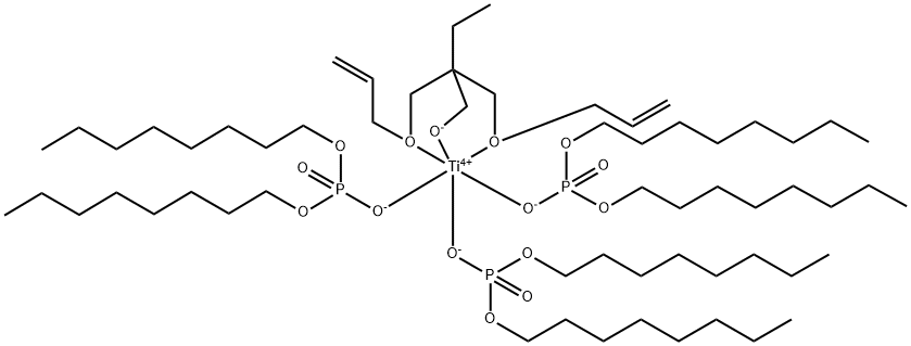 Titanium, 2,2-bis(2-propenyloxy-.kappa.O)methyl-1-butanolato-.kappa.Otris(dioctyl phosphato-.kappa.O)-, (OC-6-32)- Struktur