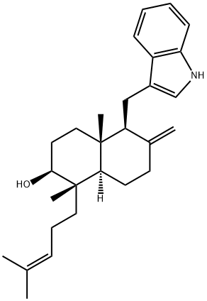 (1S,8aα)-Decahydro-5β-(1H-indol-3-ylmethyl)-1β,4aβ-dimethyl-6-methylene-1-(4-methyl-3-pentenyl)naphthalen-2β-ol Struktur