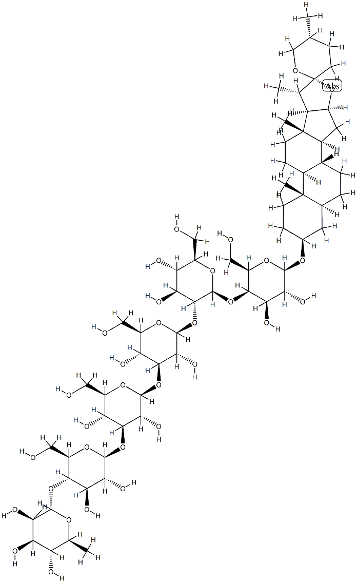 [(25R)-5α-Spirostan-3β-yl]4-O-[2-O-[3-O-[3-O-[4-O-(α-L-rhamnopyranosyl)-β-D-glucopyranosyl]-β-D-glucopyranosyl]-β-D-glucopyranosyl]-β-D-glucopyranosyl]-β-D-galactopyranoside Struktur