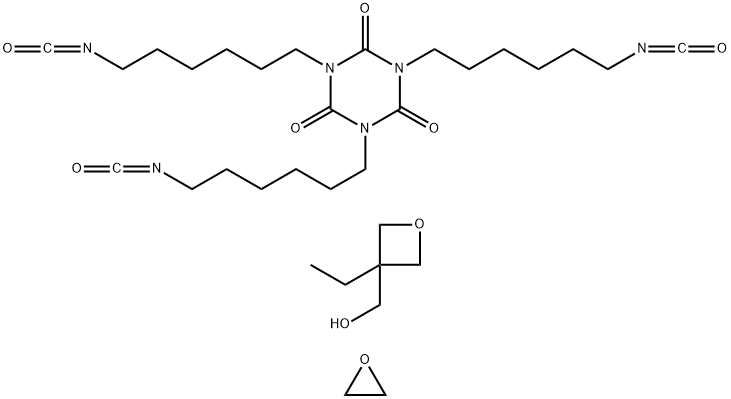 1,3,5-Triazine-2,4,6(1H,3H,5H)-trione, 1,3,5-tris(6-isocyanatohexyl)-, polymer with 3-ethyl-3-oxetanemethanol and oxirane Struktur