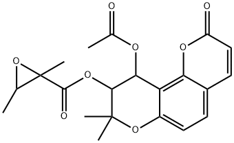 Oxiranecarboxylic acid,2,3-dimethyl-,10-(acetyloxy)-9,10-dihydro-8,8-dimethyl-2-oxo-2H,8H-benzo[1,2-b:3,4-b']dipyran-9-ylester (9CI) Struktur