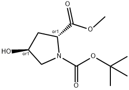 1,2-Pyrrolidinedicarboxylic acid, 4-hydroxy-, 1-(1,1-diMethylethyl) 2-Methyl ester, (2R,4S)-rel- Struktur