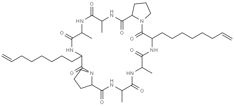 cyclo(alanyl-alanyl-2-amino-9-decanoic acid-prolyl)(2) Struktur