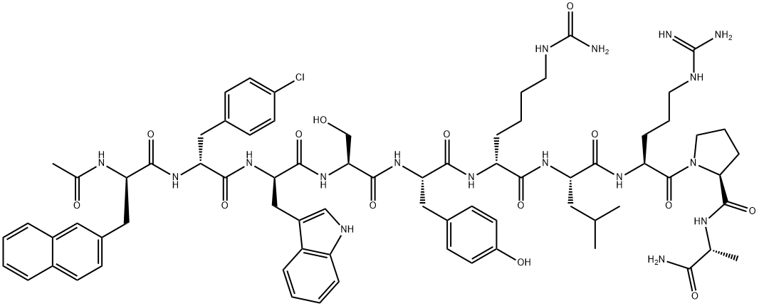 LHRH, N-Ac-2-Nal(1)-4-Cl-Phe(2)-Trp(3)-Hci(6)-AlaNH2(10)- Struktur