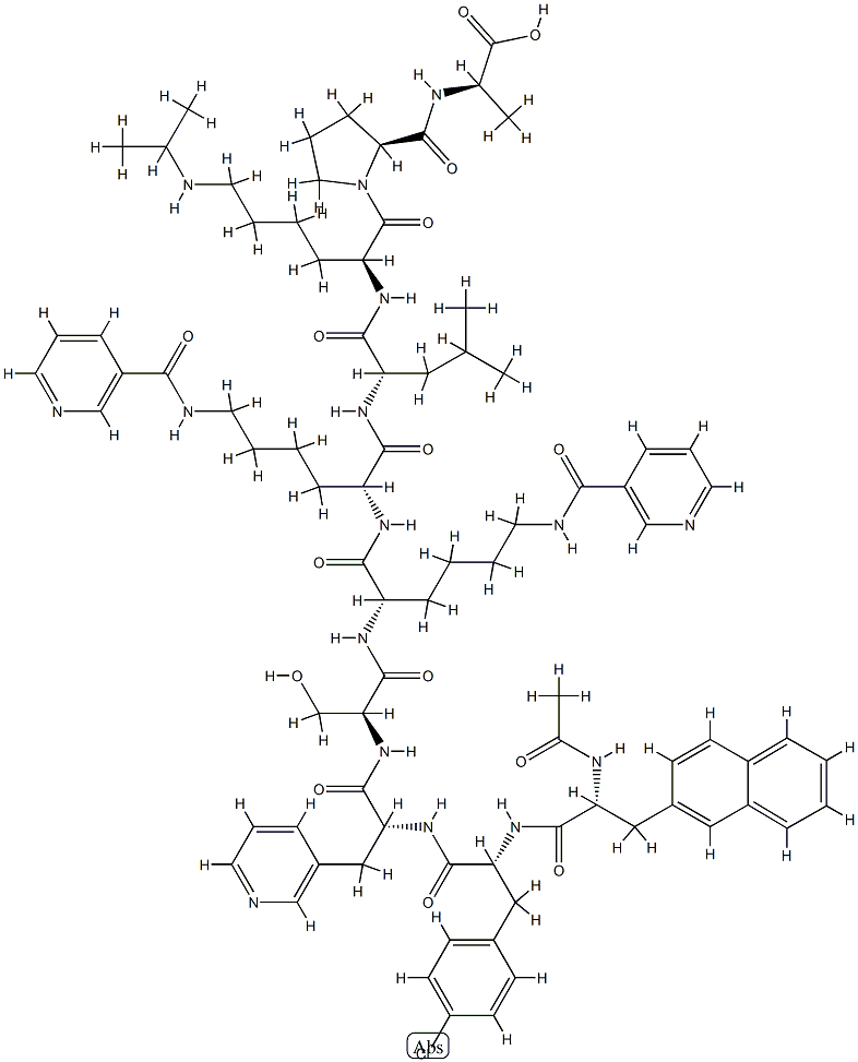 LHRH, N-Ac-2-naphthyl-Ala(1)-4-chloro-Phe(2)-pyridyl-Ala(3)-nicotinyl-Lys(5,6)-isopropyl-Lys(8)-AlaNH2(10)- Struktur