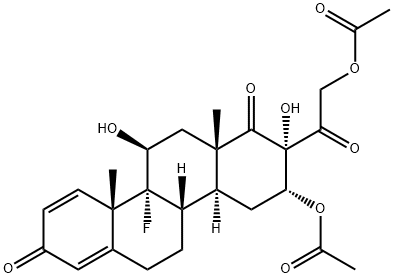 16-acetoxy-17-acetoxymethyl-11,17-dihydroxy-D-homoandrosta-1,4-diene-3,17-dione Struktur